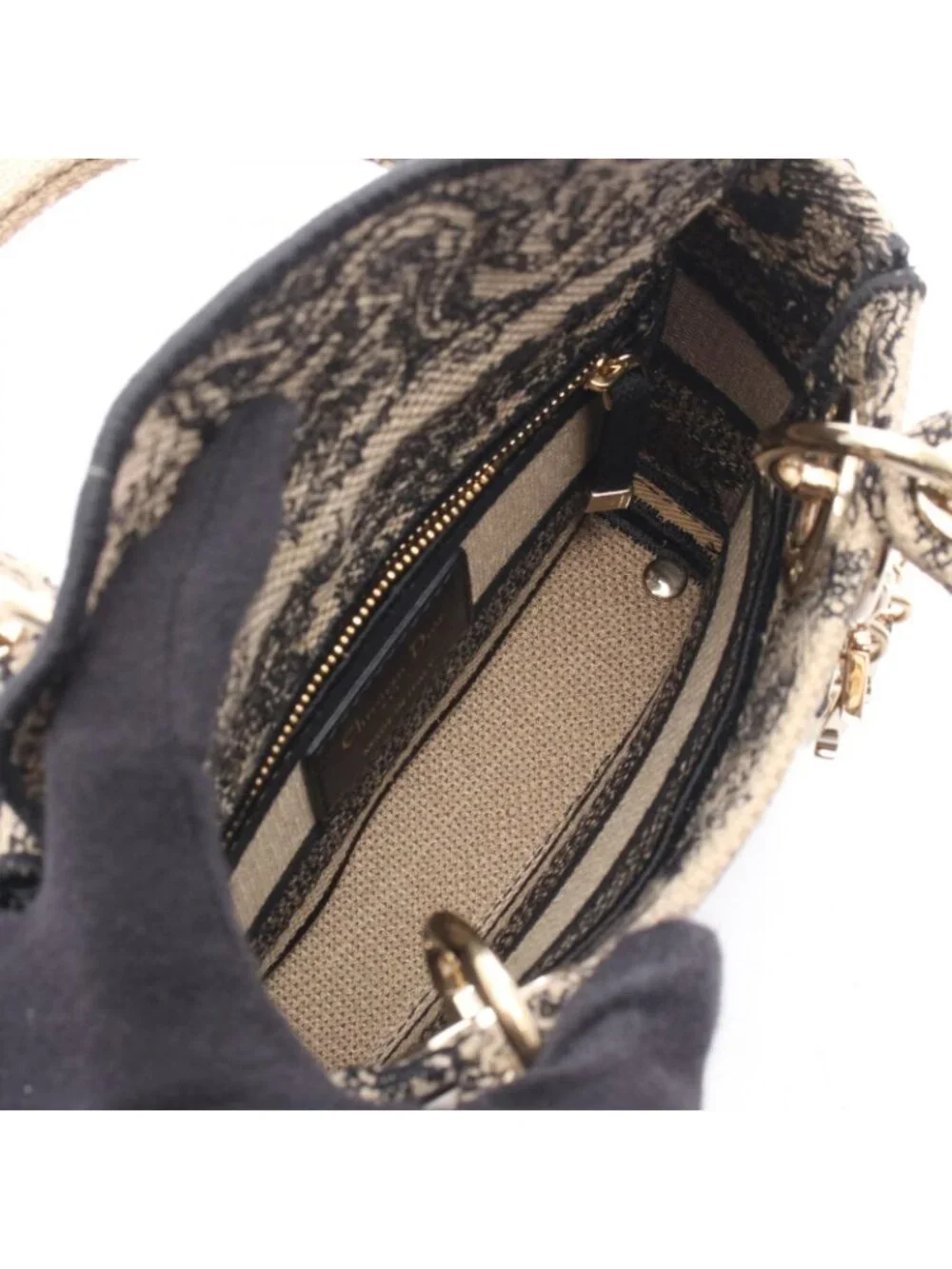 Dior Handbag Lady D-lite Mini 2-Way Gray Black Canvas Tote